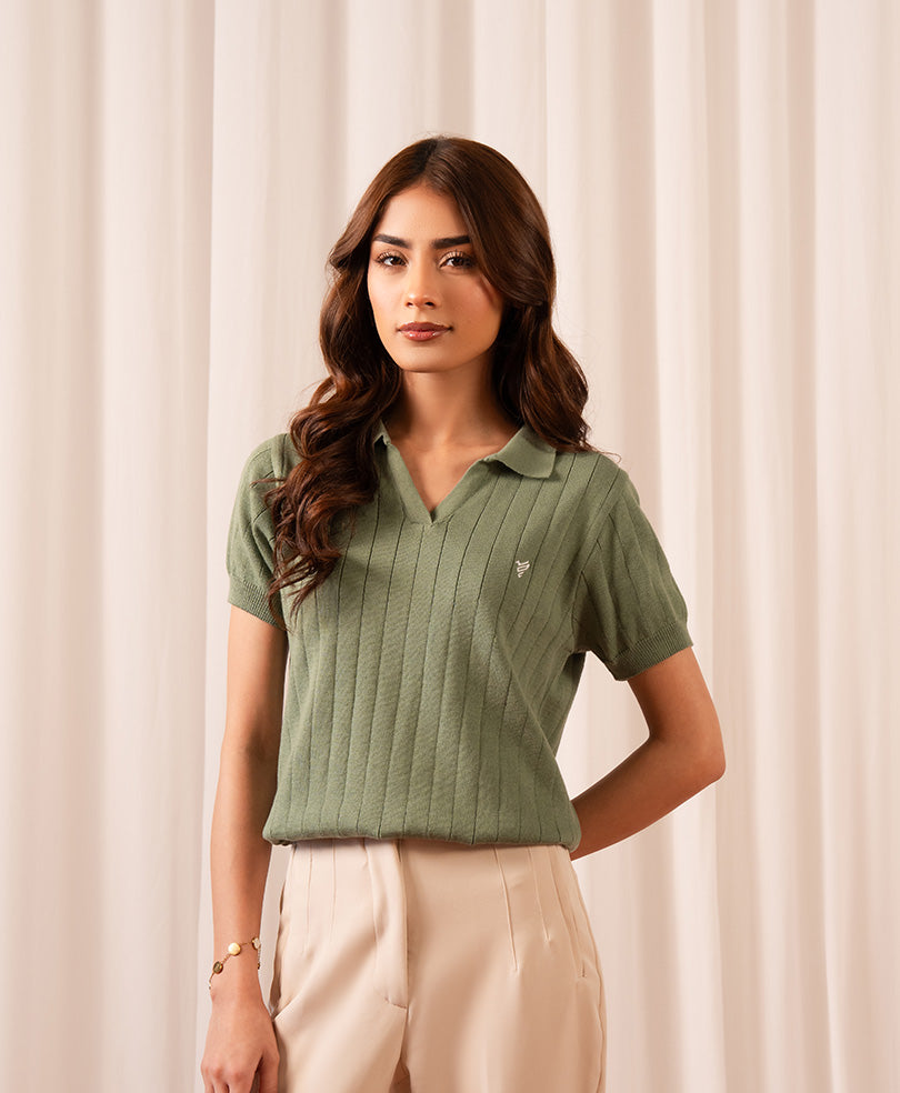 Olive Knitted POLO (Women) FITTED