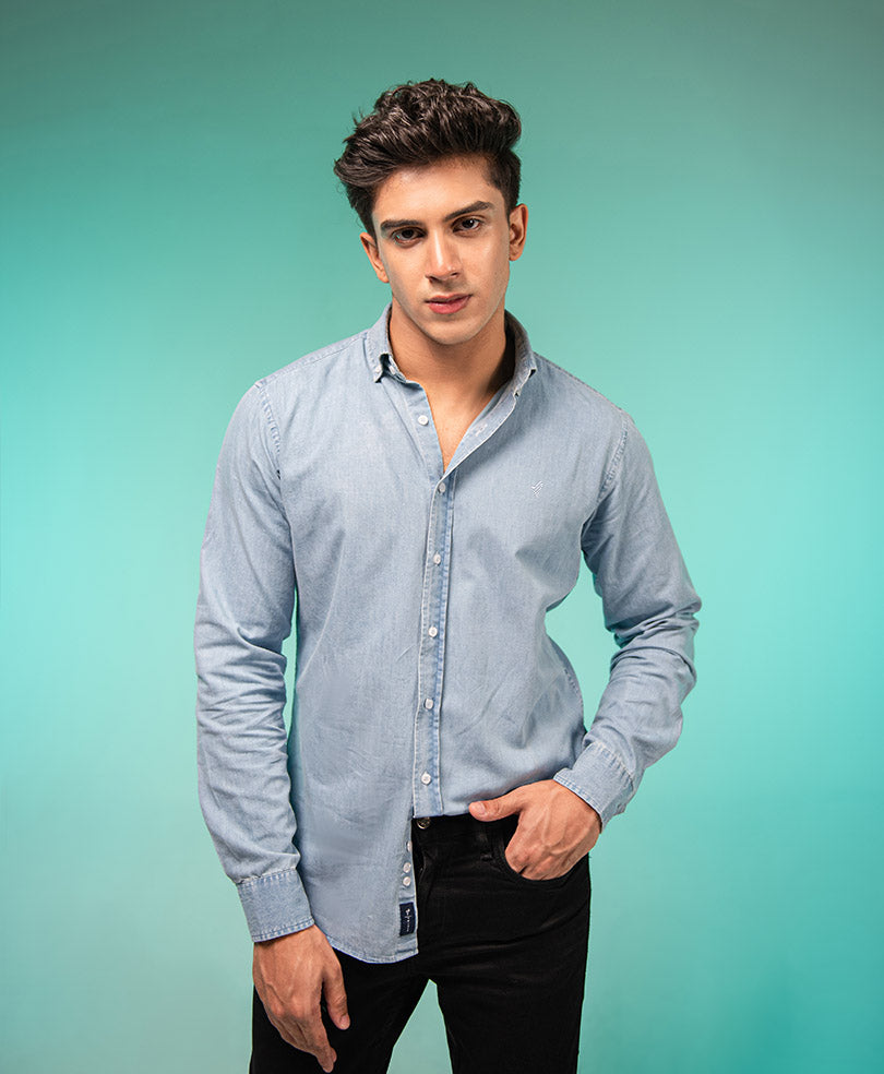 Sky Blue Denim Shirt FITTED - Main Image