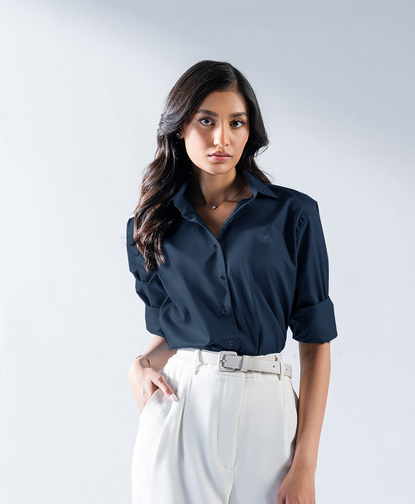 Crew Neck Navy Blue Button Up Sweater Dark Navy Shirt (Women) FITTED Crew Neck Navy Blue Button Up Sweater Dark Navy Shirt (Women) FITTED