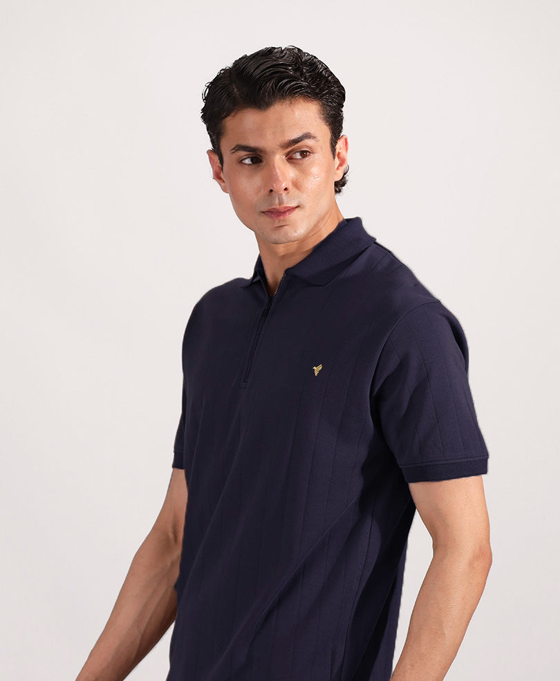 Navy Drop Needle Zip POLO - FITTED