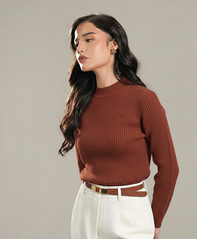 Rustic Maroon Mock Neck Sweater (Women) – FITTED