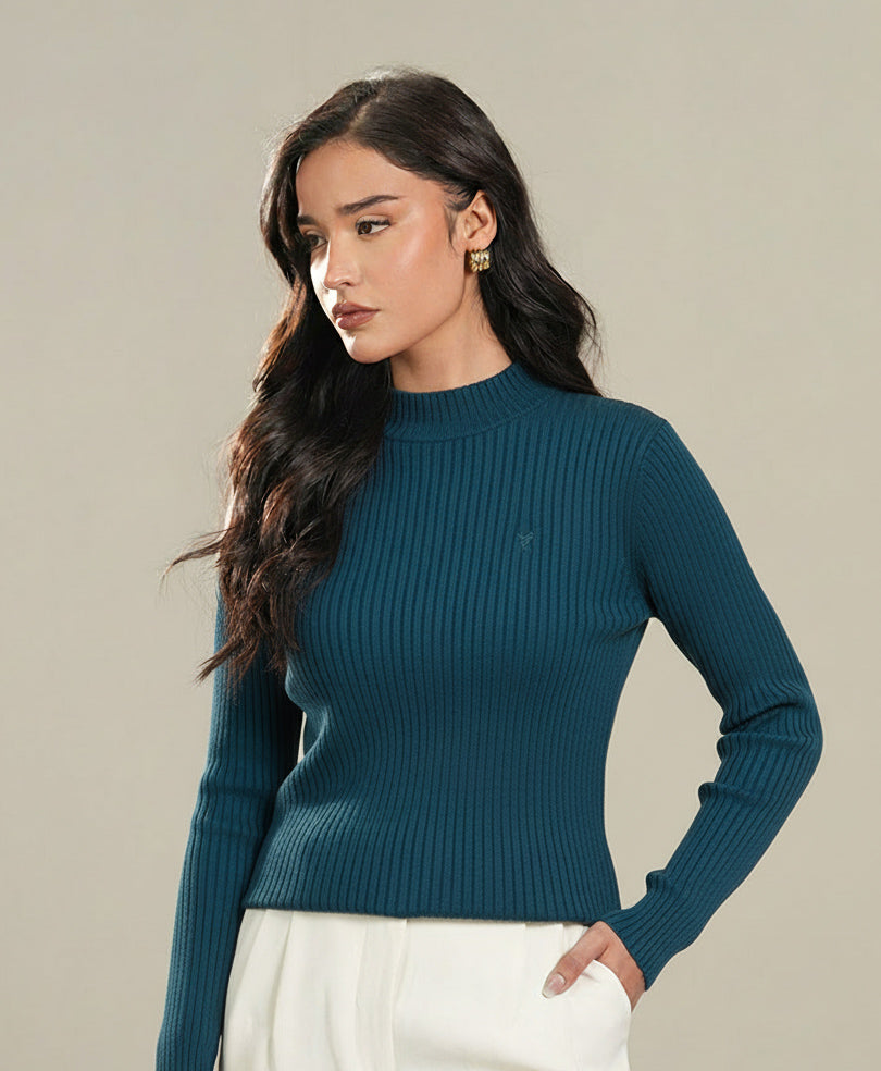 Teal Mock Neck Sweater (Women) – FITTED