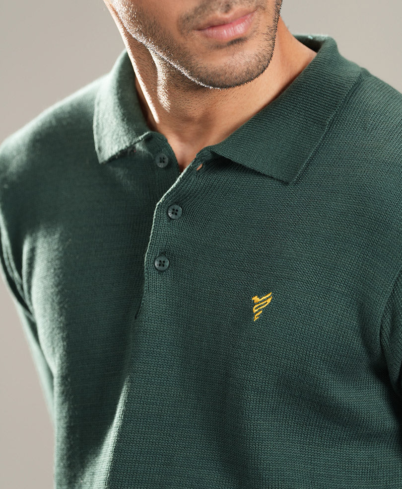 Green Knitted Full Sleeves POLO