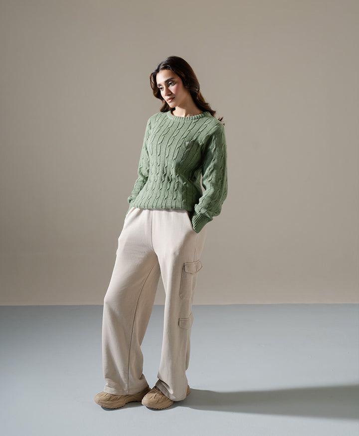 Olive Cable Knit Sweater (Women)