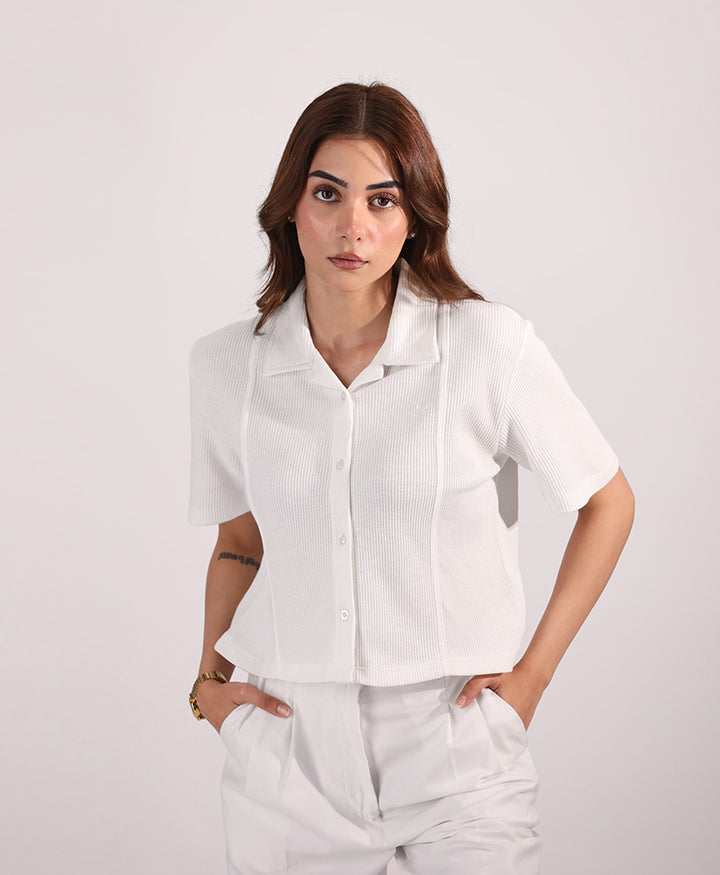 Cream Paneled Cuban Shirts (Women)