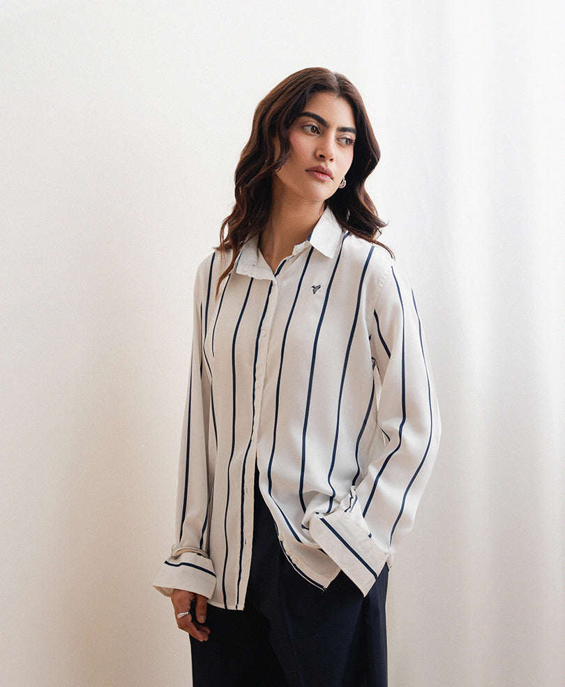 Navy Stripe Silk Shirt (Women)