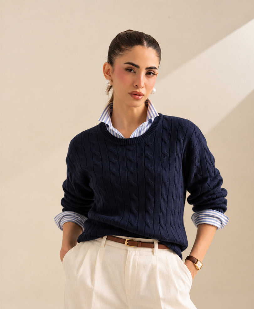 Navy Cable Knit Sweater (Women)