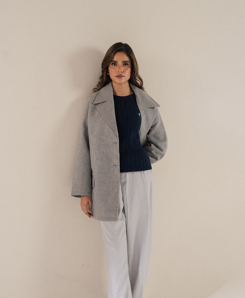 Herringbone Grey Long Coat (Women)