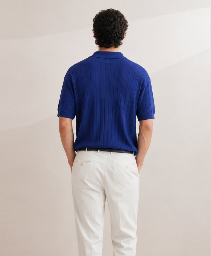 Drop Needle knit POLO Twilight Blue