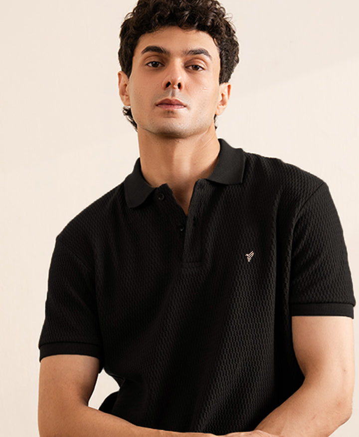 Black Herringbone Knit POLO