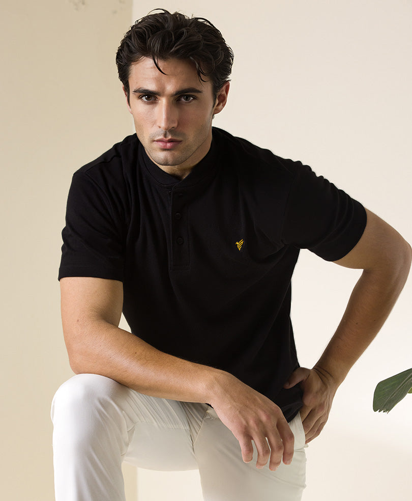 Black Henley Interlock POLO