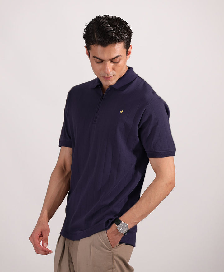 Navy Drop Needle Zip POLO