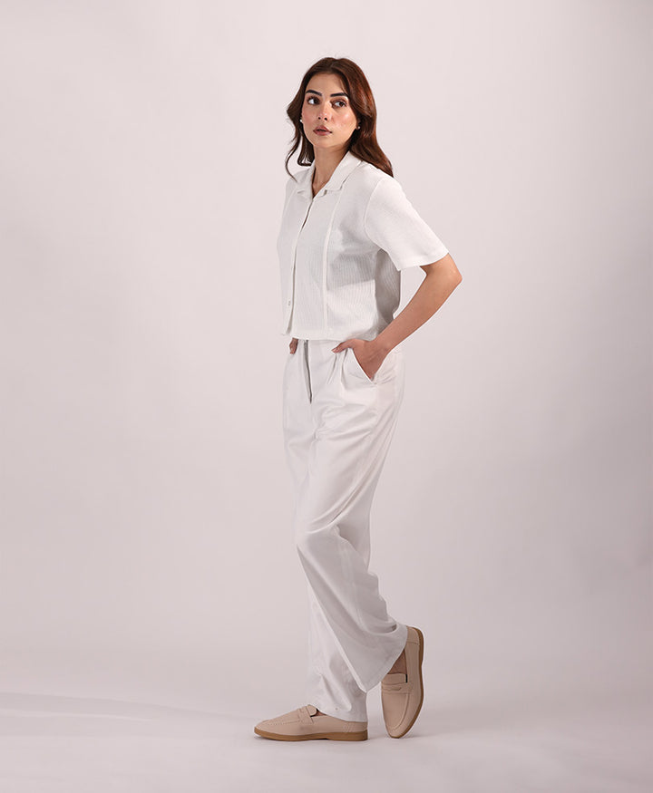 Cream Paneled Cuban Shirts (Women)