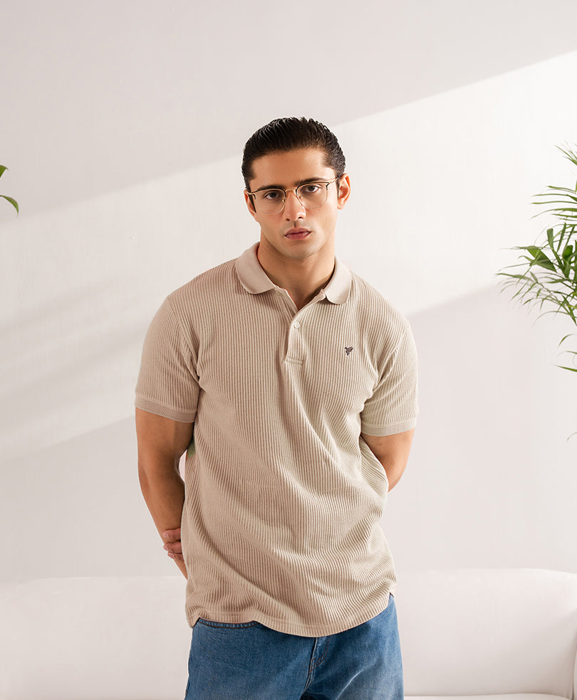 Beige Waffle Knit POLO