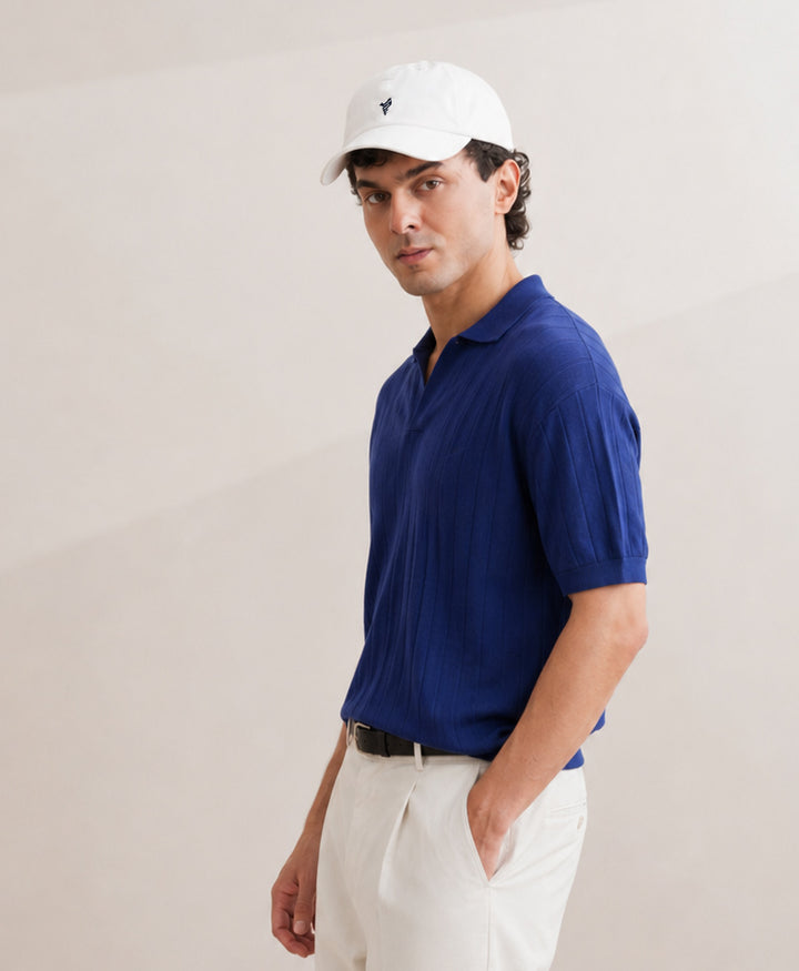 Drop Needle knit POLO Twilight Blue