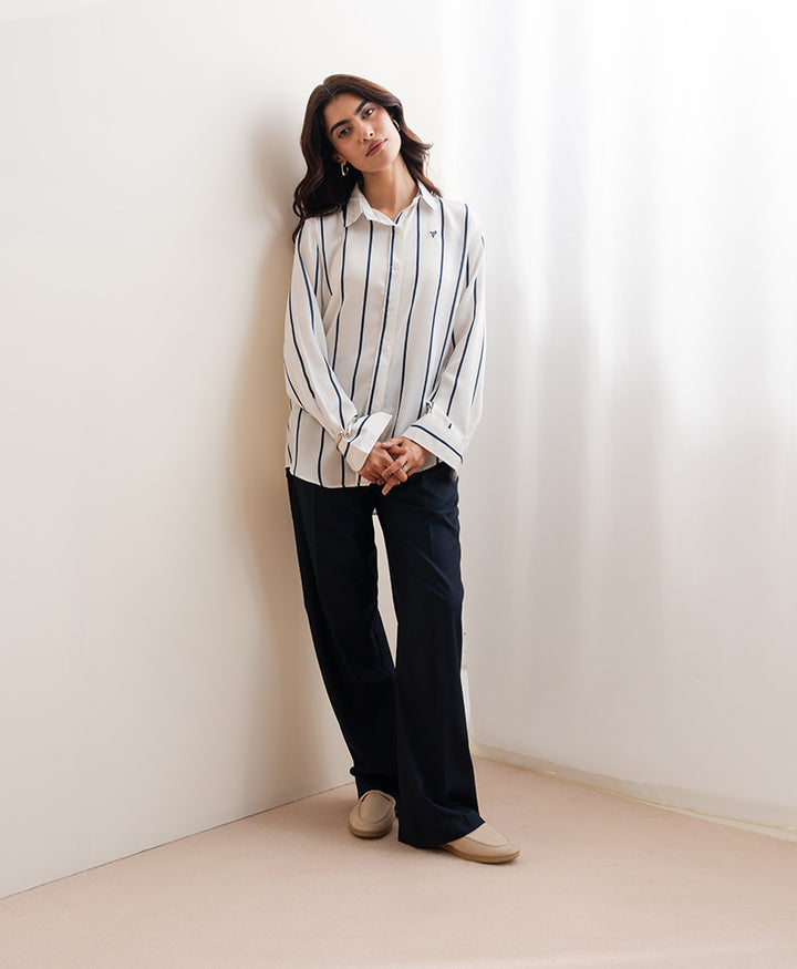 Navy Stripe Silk Shirt (Women)