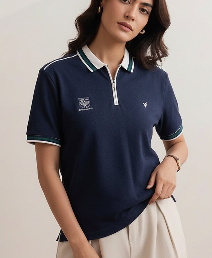Navy Tennis Zip POLO (Women)