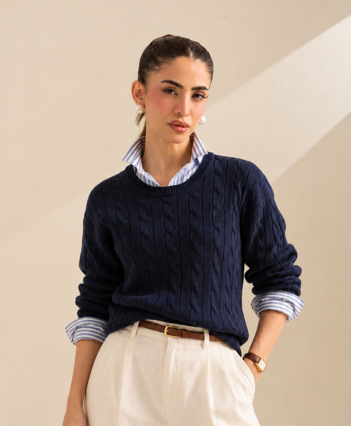 Navy Cable Knit Sweater (Women)