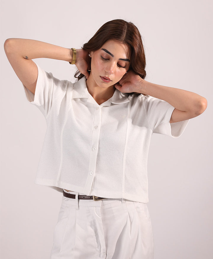 Cream Paneled Cuban Shirts (Women)