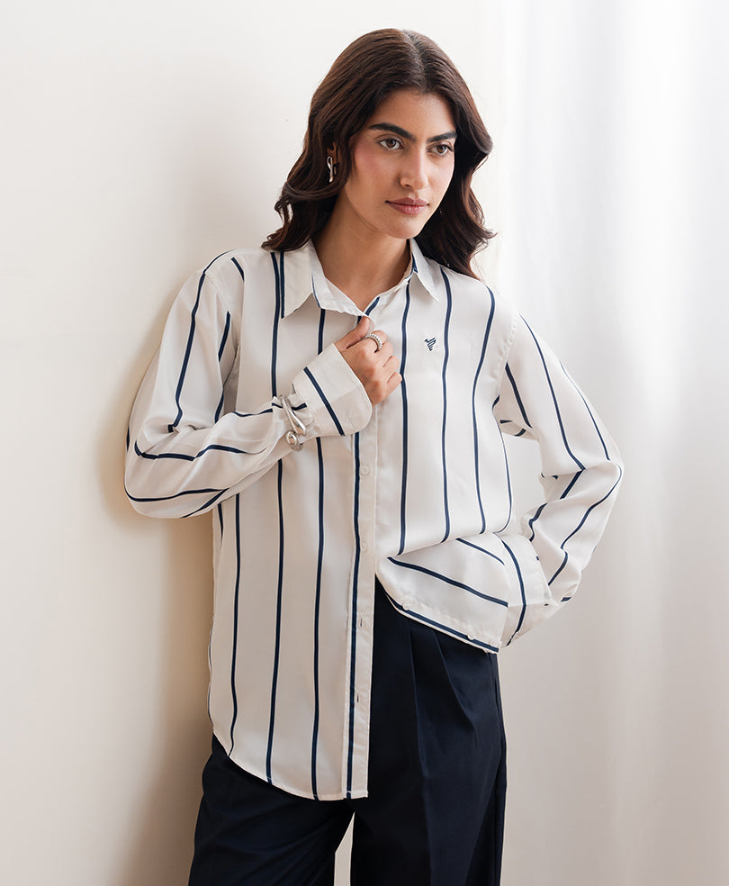 Navy Stripe Silk Shirt (Women)