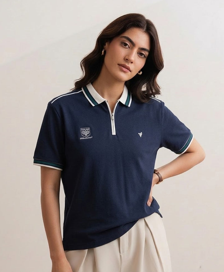 Navy Tennis Zip POLO (Women)