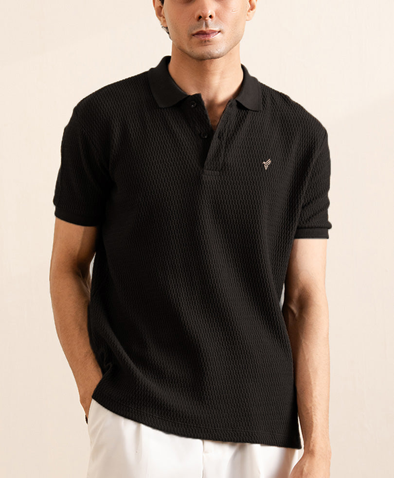Black Herringbone Knit POLO