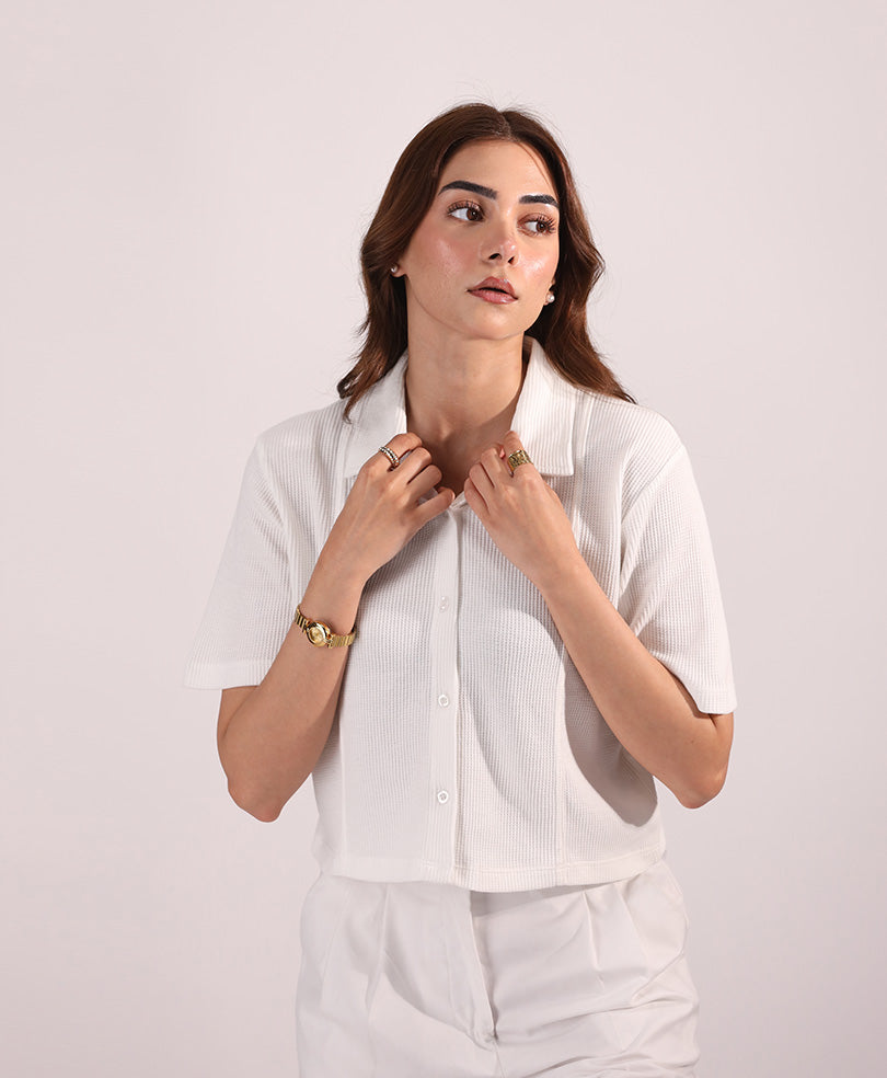 Cream Paneled Cuban Shirts (Women)