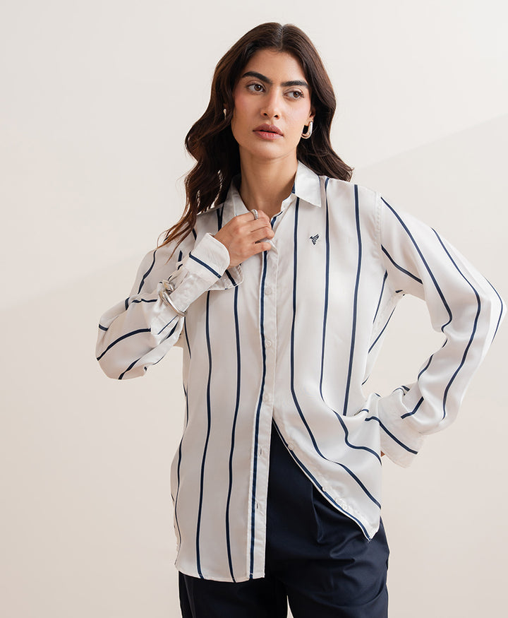 Navy Stripe Silk Shirt (Women)