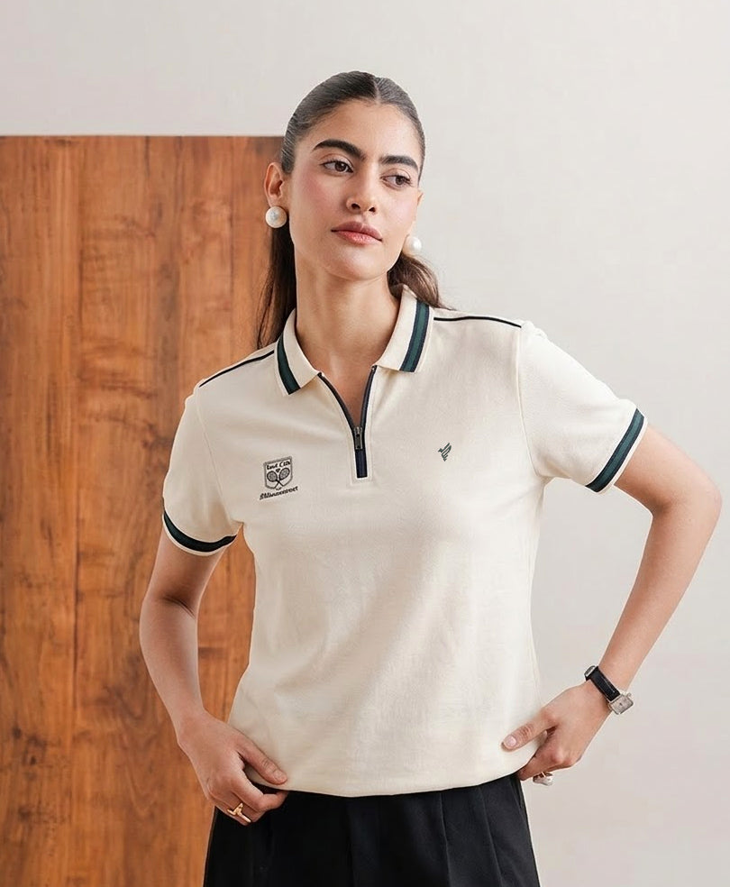OFF White Tennis Zip POLO (Women)