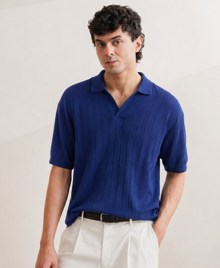 Drop Needle knit POLO Twilight Blue