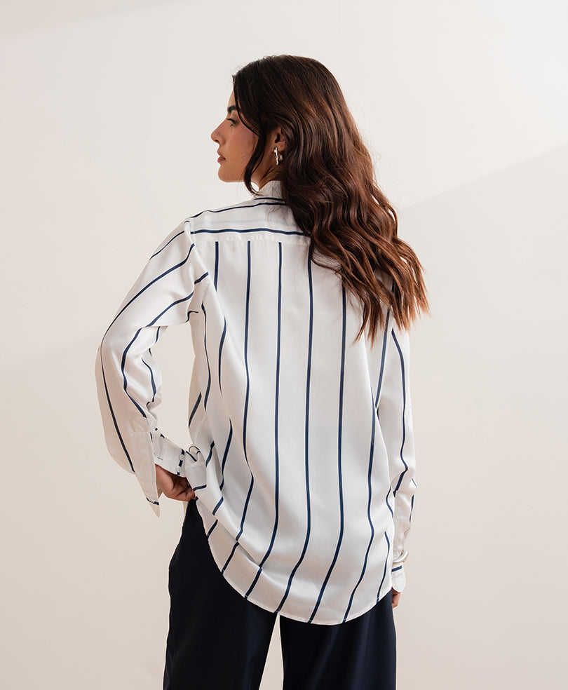 Navy Stripe Silk Shirt (Women)
