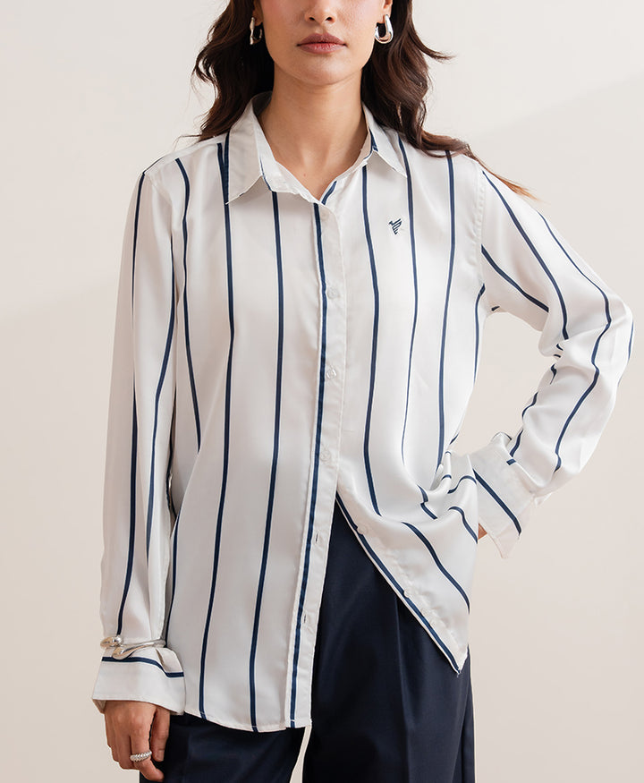 Navy Stripe Silk Shirt (Women)