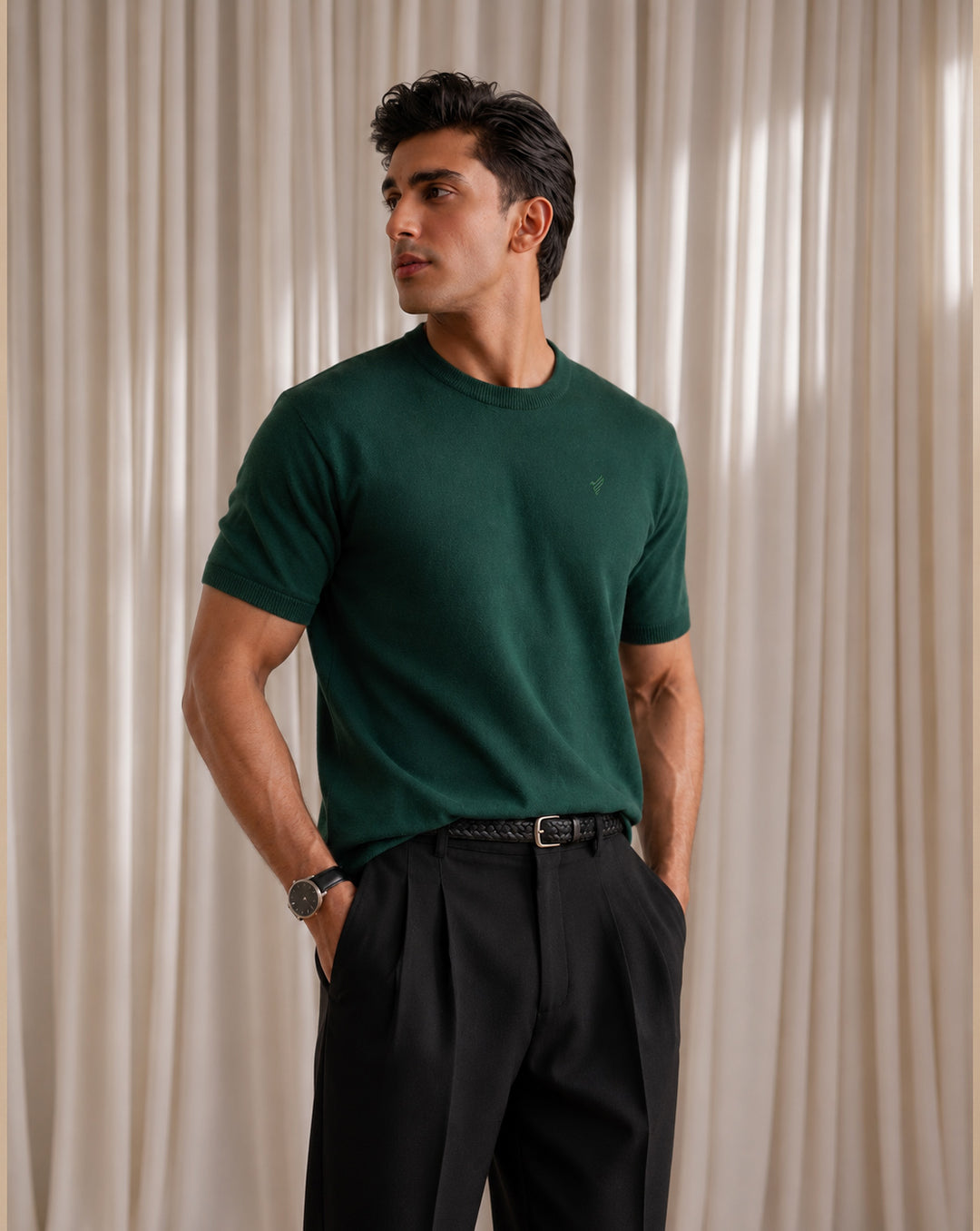 Forest Green Knitted Crew