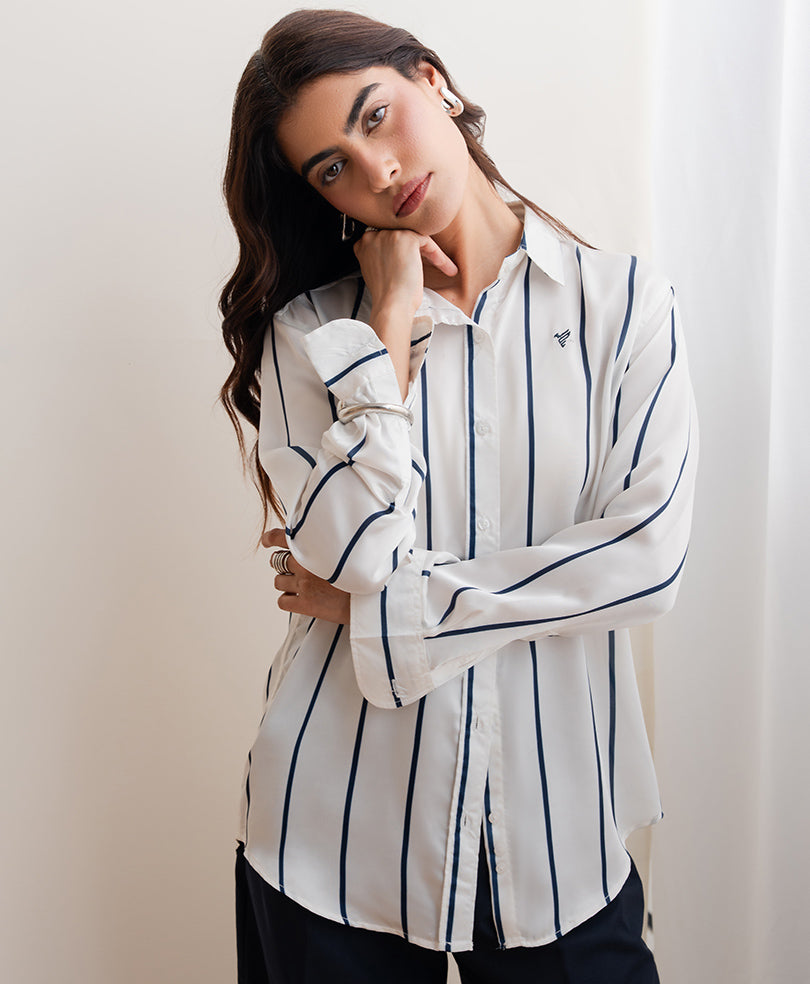 Navy Stripe Silk Shirt (Women)