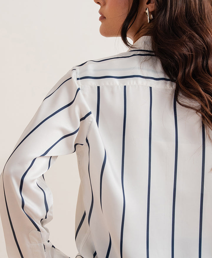 Navy Stripe Silk Shirt (Women)