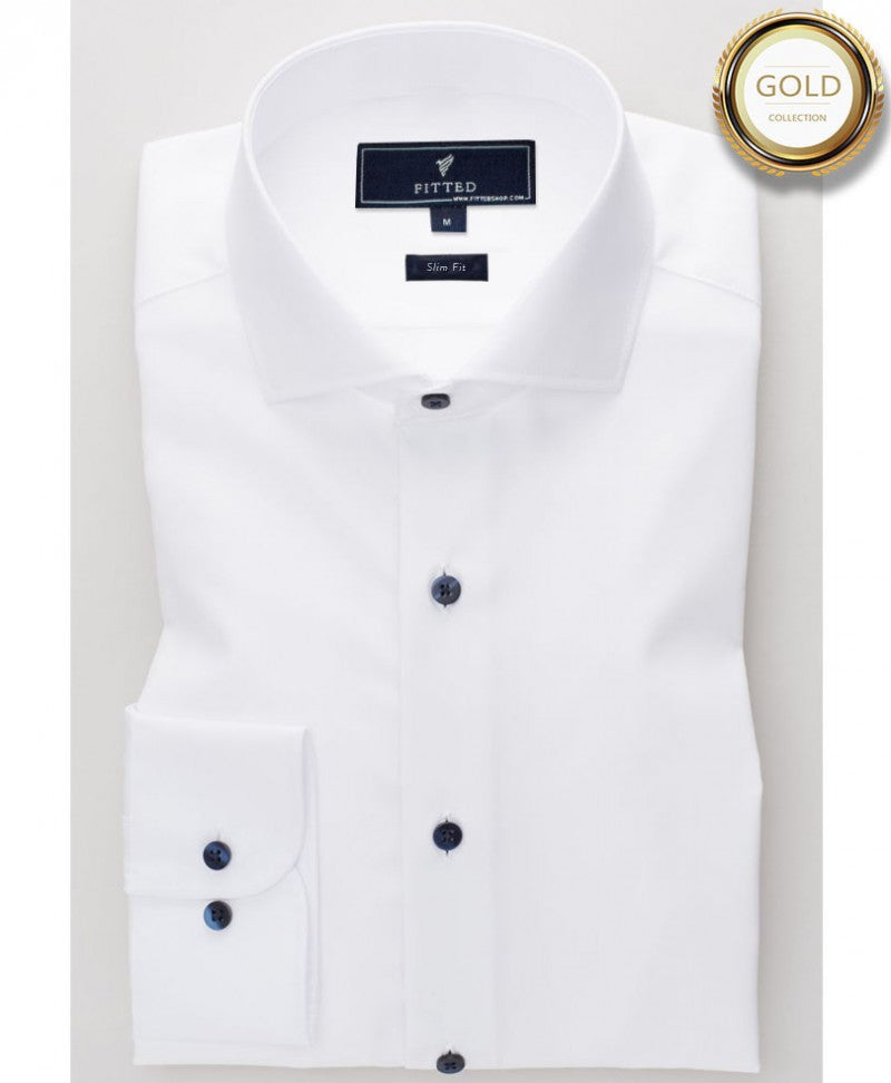 White with Dark Blue Buttons (Slim Fit)