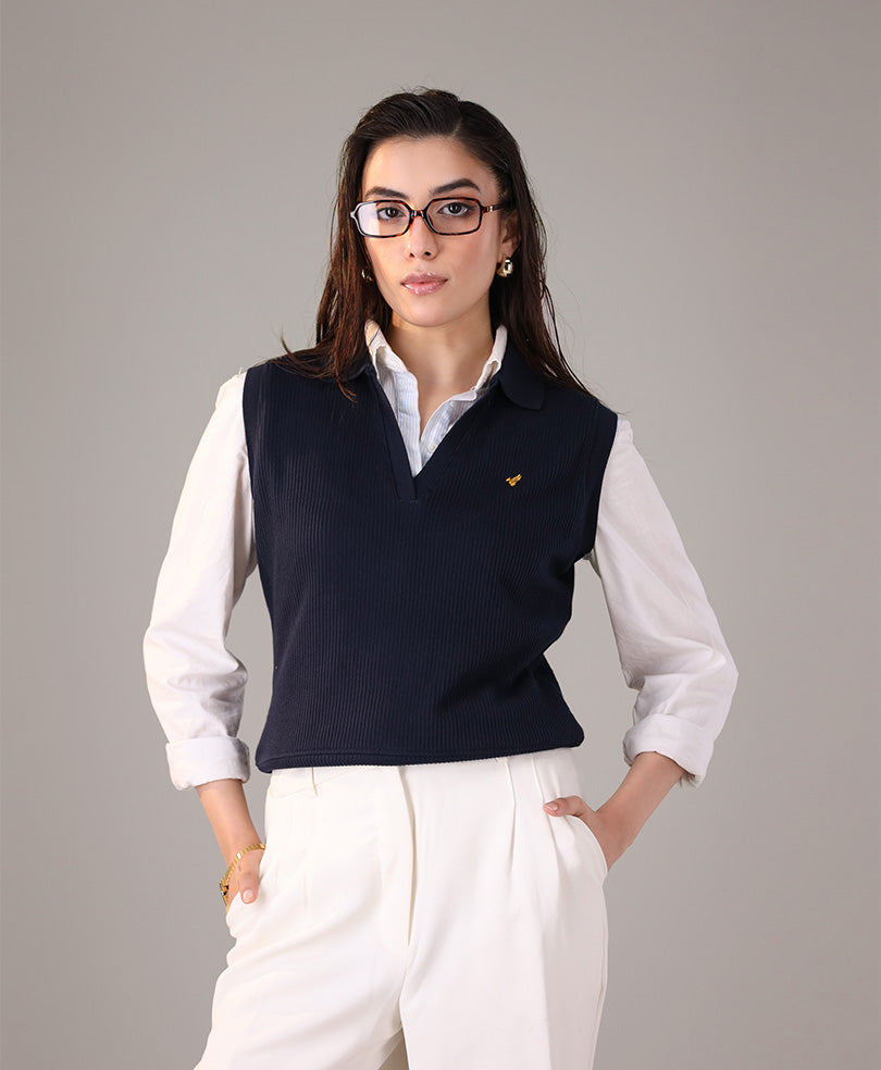 Navy Knit Top (Women) FITTED