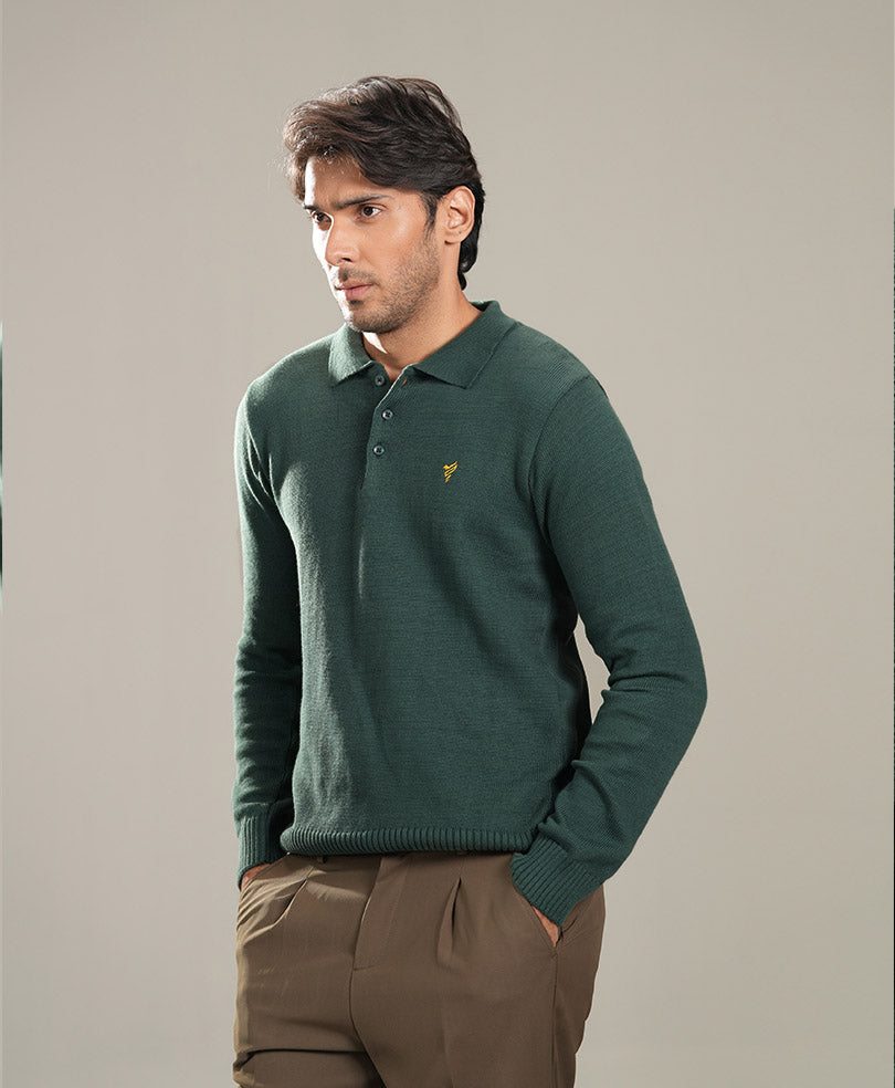 Green Knitted Full Sleeves POLO