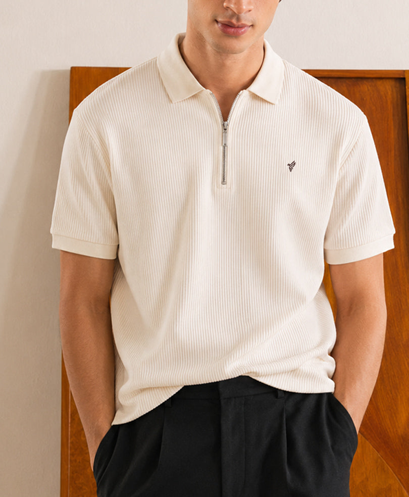 Cream Waffle Zip POLO - FITTED