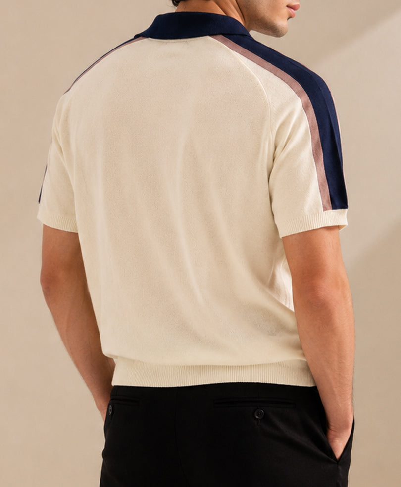 Cream Knitted Contrast POLO