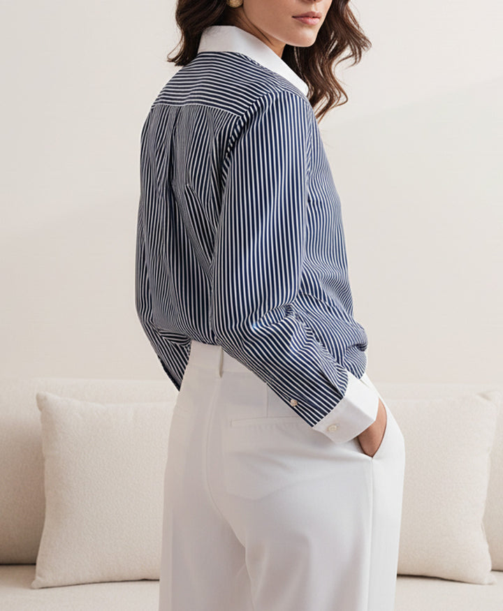 Navy Contrast Striped Shirt (Women)