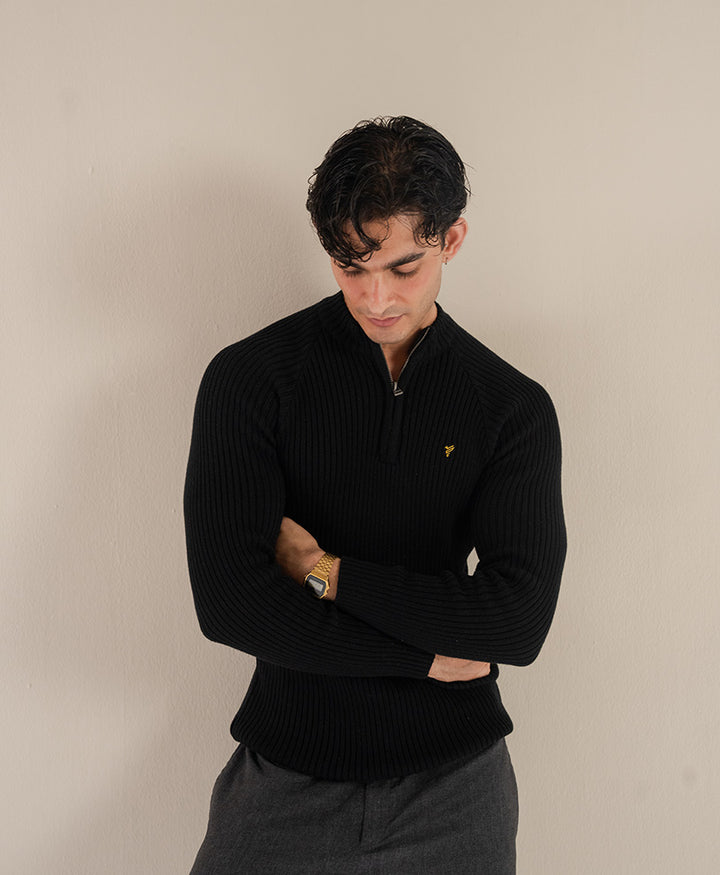 Black Mock Neck Zipper Sweater