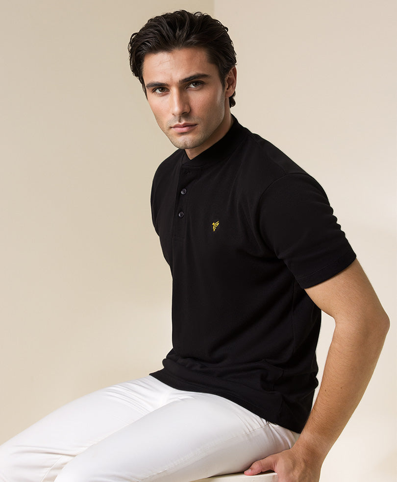 Black Henley Interlock POLO