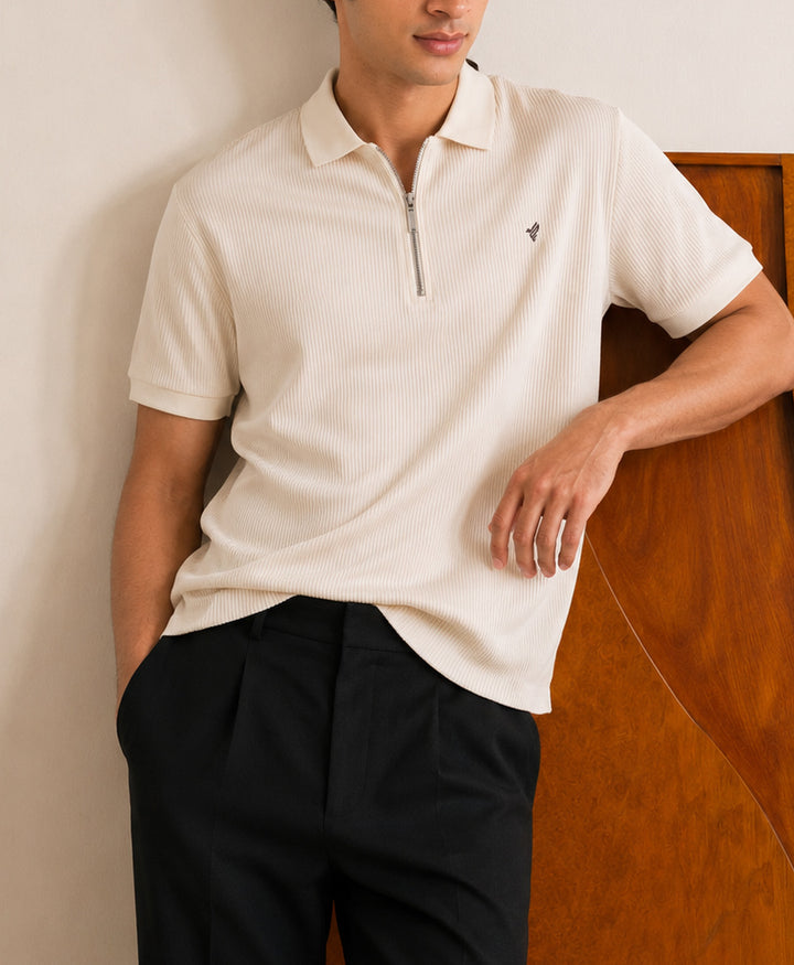 Cream Waffle Zip POLO