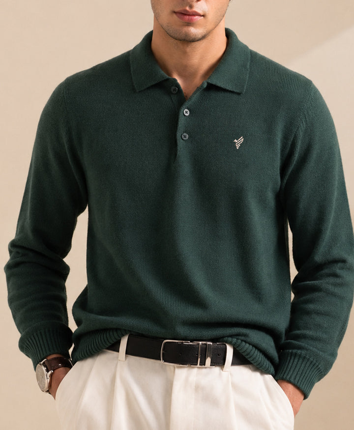 Hunter Green Knitted Full Sleeve POLO