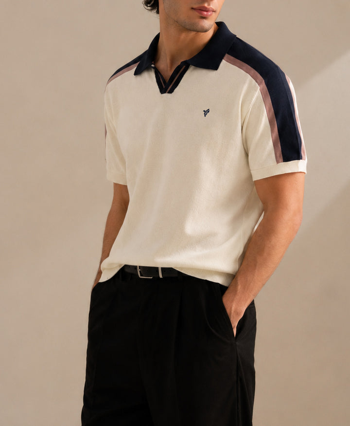 Cream Knitted Contrast POLO