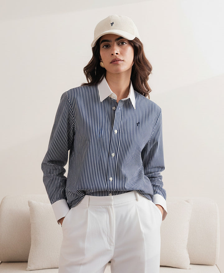 Navy Contrast Striped Shirt (Women)