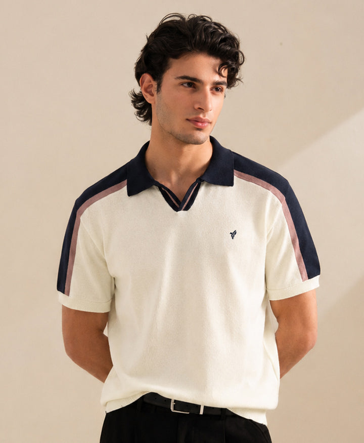 Cream Knitted Contrast POLO