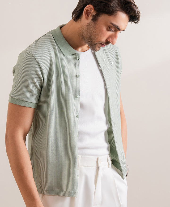 Knitted Aqua Striper Shirt