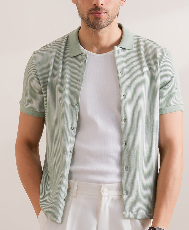 Knitted Aqua Striper Shirt